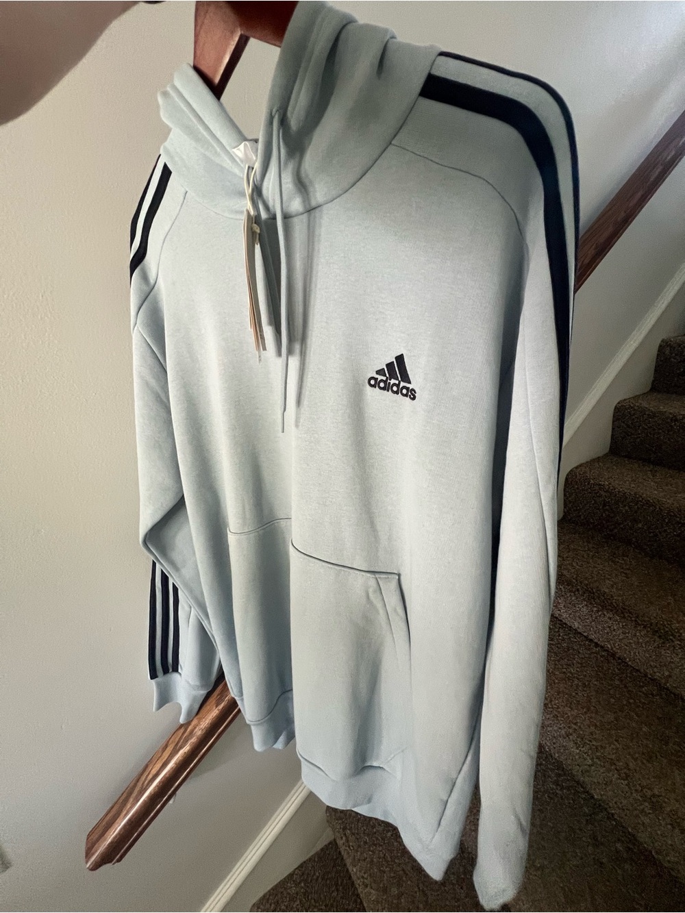 adidas Light Blue Pullover Hoodie with Black 3-Stripes - Picture 2 of 4